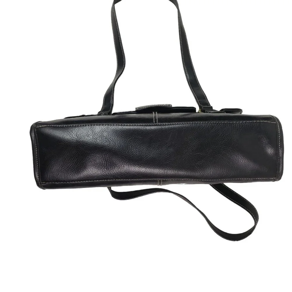 Bass Handbag Purse Black Leather Compartments Magnetic Closure Double Handles - Picture 6 of 7